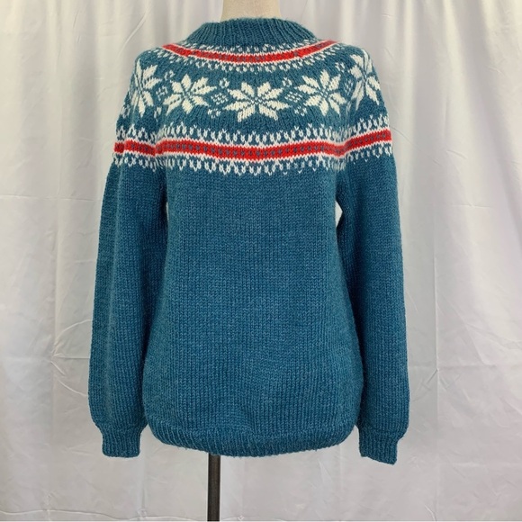 Sweaters - Hand Knit Fair Isle-style Snowflake Sweater
